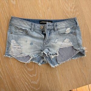 Express Light Blue Distressed Jean Shorts